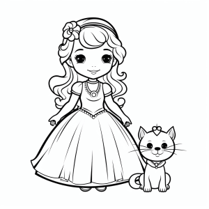 Crown - Picturesque princess and cat - coloring picture