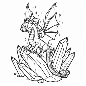 Crystal dragon in caves - Mystical crystal dragon to color in