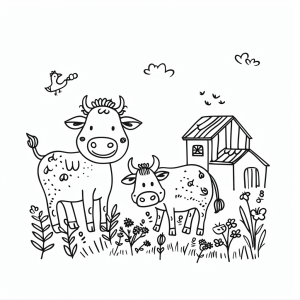 Dairy farming and cheese dairy - Farm animal friends coloring picture