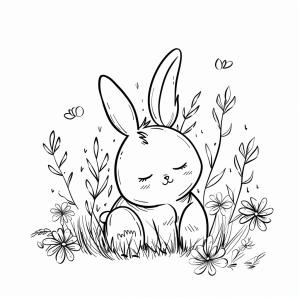 Daisies in the meadow - Bunny on the flower meadow coloring page