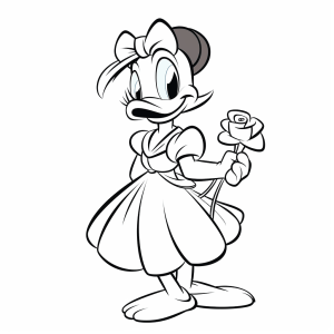 Daisy Duck - Daisy duck coloring page with rose