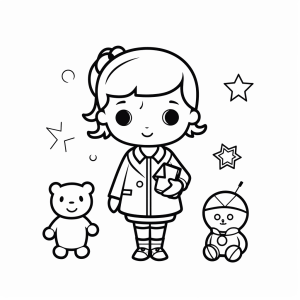 Designer - Cute girl with toy coloring picture