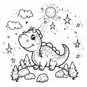 Dinosaurs and meteorite impact - Dinosaurs in a meteor shower coloring page