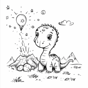 Dinosaurs and meteorite impact - Dinosaur adventure: Meteorite impact coloring picture for kids