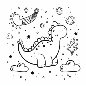 Dinosaurs and meteorite impact - Dinosaurs and starry sky to color in