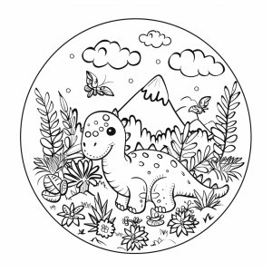 Dinosaurs and primeval forests - Dinosaur prehistoric adventure coloring picture