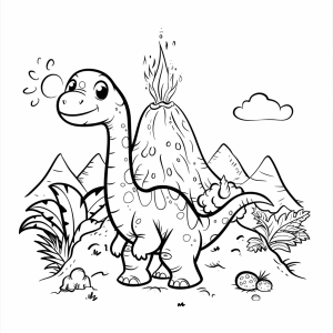 Dinosaurs and volcanic eruptions - Dinosaurs and volcano - coloring picture