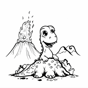 Dinosaurs and volcanic eruptions - Dinosaur and volcano coloring picture