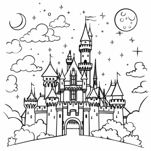 Disney Castle at night - Magic castle at night coloring page