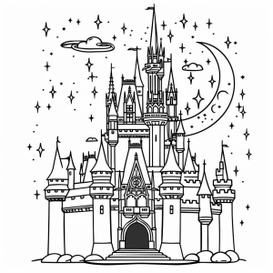 Disney Castle at night - Magical Disney castle coloring page at Starry Night