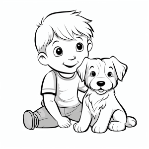 Dog - Boy and dog coloring page