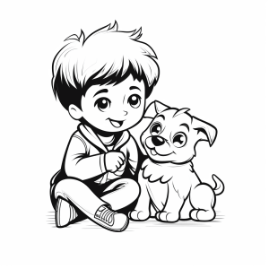 Dog - Coloring picture of a boy with his dog