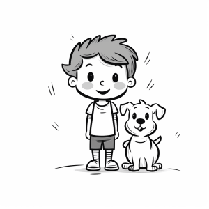 Dog - Friendly boy and dog coloring page