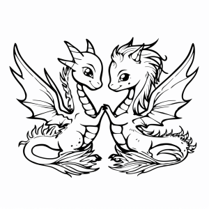 Dragon and phoenix in dance - Dragon phoenix dance coloring page