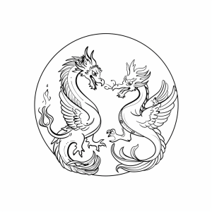 Dragon and phoenix in dance - Mythical dragon and phoenix in dance