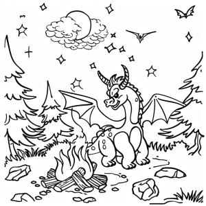 Dragon fire in the night - Dragon fire in the night - coloring page