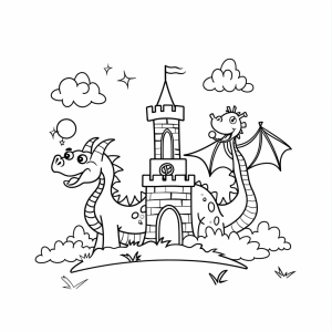 Dragon knights and battles - Dragon knight and castle adventure coloring page