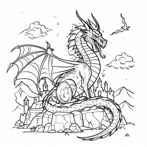 Dragons and magical portals - Imaginative dragon world to color in