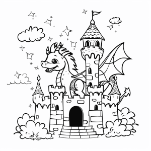 Dragons and medieval castles - Dragons and castles: coloring page for children