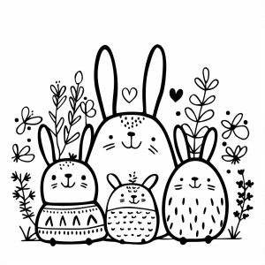 Easter family - Easter bunny family coloring picture