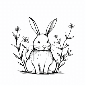 Easter lily - Easter bunny with flowers - Creative coloring page