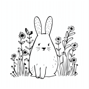 Easter meadow - Easter bunny in the spring meadow coloring picture