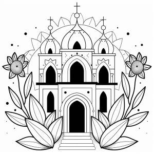 Easter sky - Easter church coloring page for children