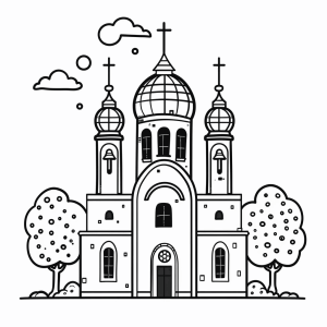 Easter sky - Easter church coloring picture - spring festival creativity