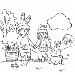 Easter walk - Easter bunny family outing coloring picture