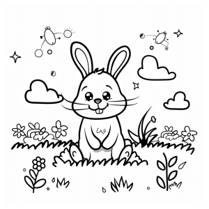 Easter wind - Easter bunny in the spring meadow coloring picture