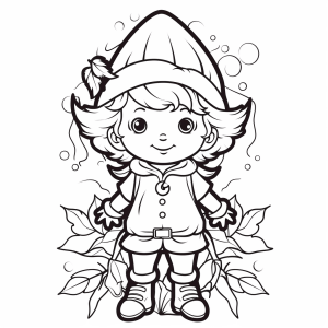 Elf in the forest - Enchanted elf in the forest - coloring page for children