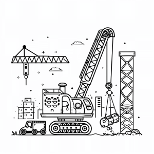 Excavator and bucket wheel action - Excavator and crane to color in