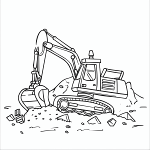 Excavator and demolition work - Excavator on the construction site coloring picture