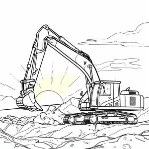 Excavator and sunset on the construction site - Excavator in front of the sunset: a picturesque adventure