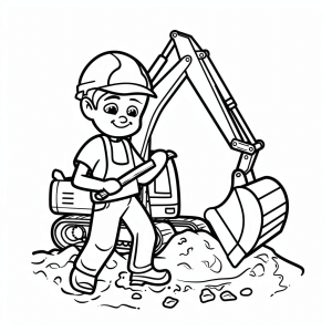 Excavator lifting tree trunks - Excavator on the construction site coloring page