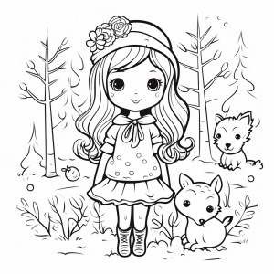 Fairy in the forest - Forest fairy with animals - coloring page for children