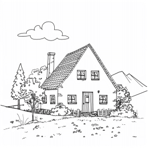 Farmhouse at dawn - Farmhouse at dawn - Relaxing coloring motif