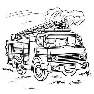 Fire engine in action - Fire engine in action coloring picture