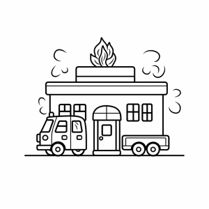 Fire station - Fire station coloring page