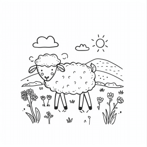 Flock of sheep in the field - Flock of sheep in the field to color in