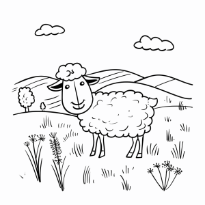 Flock of sheep in the field - Flock of sheep in the meadow coloring page