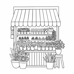 Flower market and bouquet design - Flower market coloring picture for kids