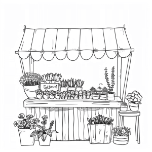 Flower market and bouquet design - Flower stand Coloring fun for children