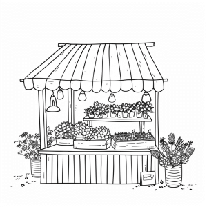 Flower market and bouquet design - Flower market coloring page for children