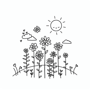 Flower meadow in the sunlight - Flower meadow in the sunlight coloring page