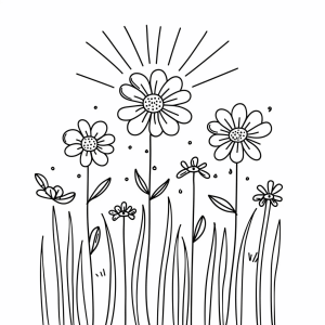 Flower meadow in the sunlight - Flower meadow in the sunlight: a radiant coloring page