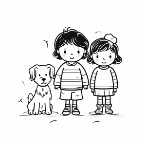 Friends - Children and dog - Friendly coloring adventure