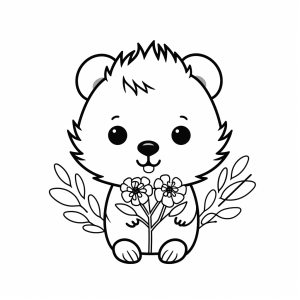 Frigate - Friendly bear with flowers coloring page