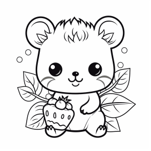 Frigate - Sweet bear coloring page with strawberry