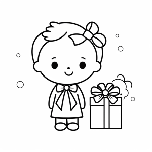 Gifts - Coloring picture: Happy child with gift